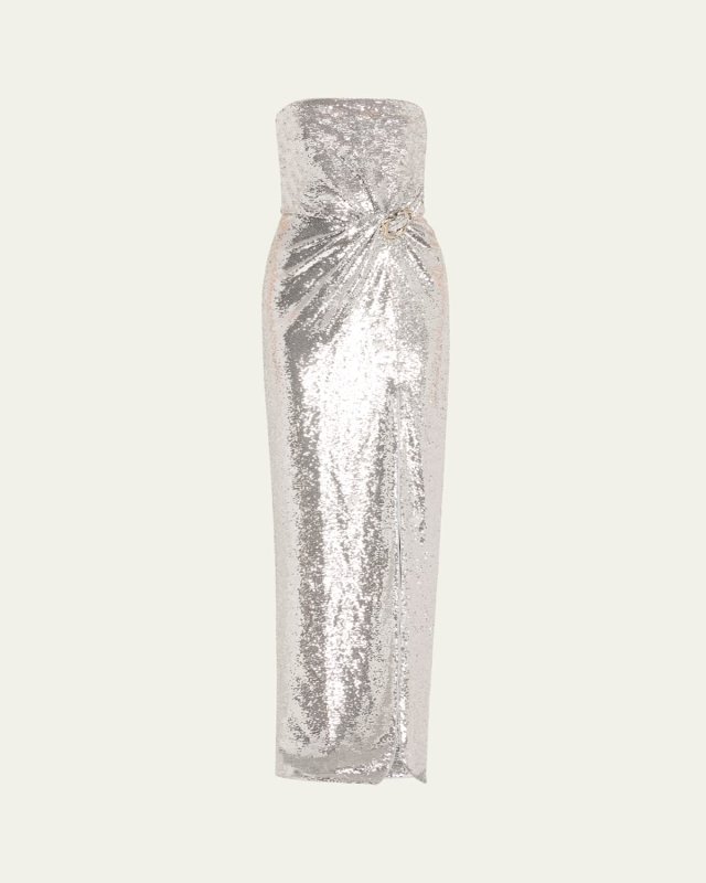 Sequined Strapless Buckle Gown